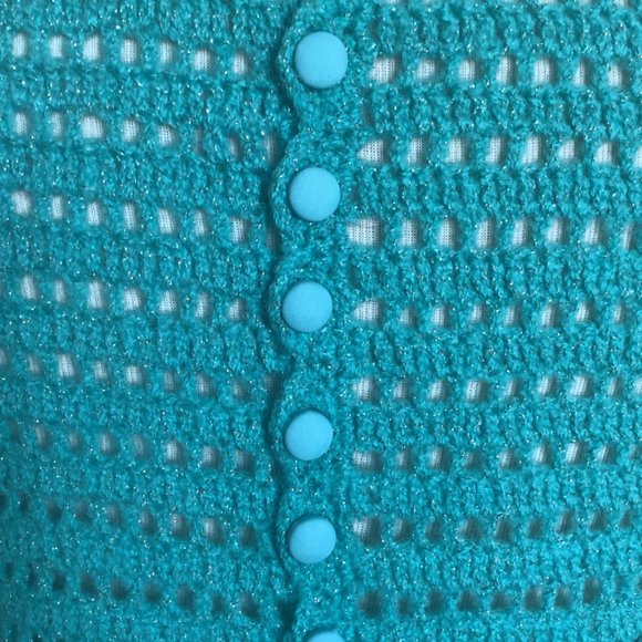 Crochet Bell Sleeve Turquoise Dress with Button Closure - Picture 3 of 8